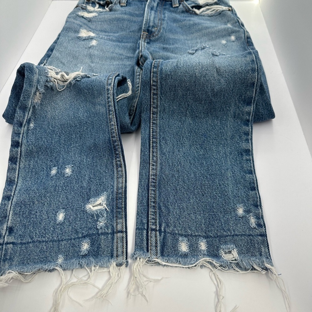 Abercrombie & Fitch Light Blue Distressed Straight Leg Jeans - Picture 3 of 6
